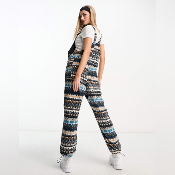 KAVU Pocatello Fleece Bib Overalls S Heritage Winds Fair Isle Nordic Snow Ski - Picture 3 of 15